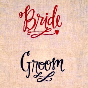 Bride and Groom Machine Embroidery Design.  Stylish, modern writing of Bride and Groom perfect for Newlyweds or Newly Engaged Couple
