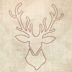 Deer head machine applique and filled embroidery design in several sizes.