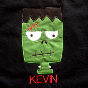 Crazy Frankenstein monster face machine applique design in 4 sizes.  Frankenstein design is a perfect for a Halloween T-shirt