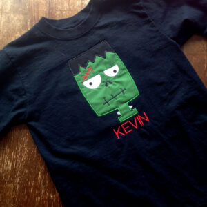 Crazy Frankenstein monster face machine applique design in 4 sizes.  Frankenstein design is a perfect for a Halloween T-shirt