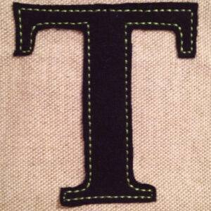 Applique triple stitch letters in a capitalized, classic serif typeface in 2 sizes – perfect for personalizing a t-shirt or sweatshirt