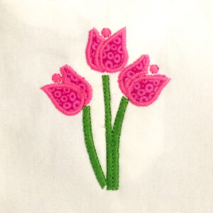Modern tulip applique and filled embroidery designs. 7different sizes and versions. The perfect tulips for spring.
