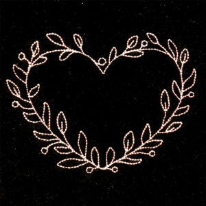 Simple heart wreath with leaves and berries embroidery design