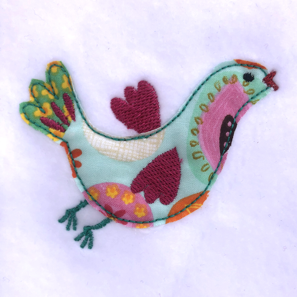 A funky bird raw edge appliqué design - Machine Embroidery Geek
