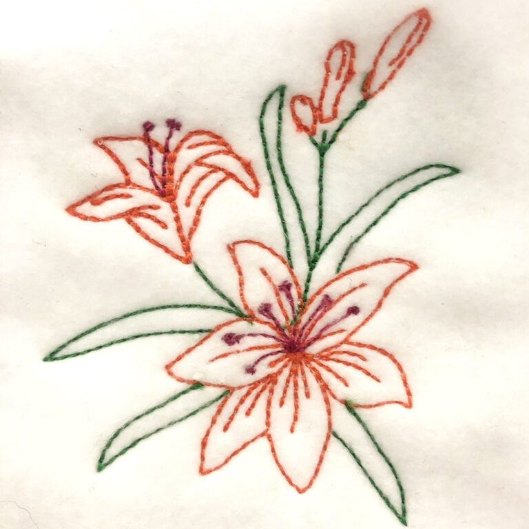 Daylilies sketch embroidery design - Machine Embroidery Geek