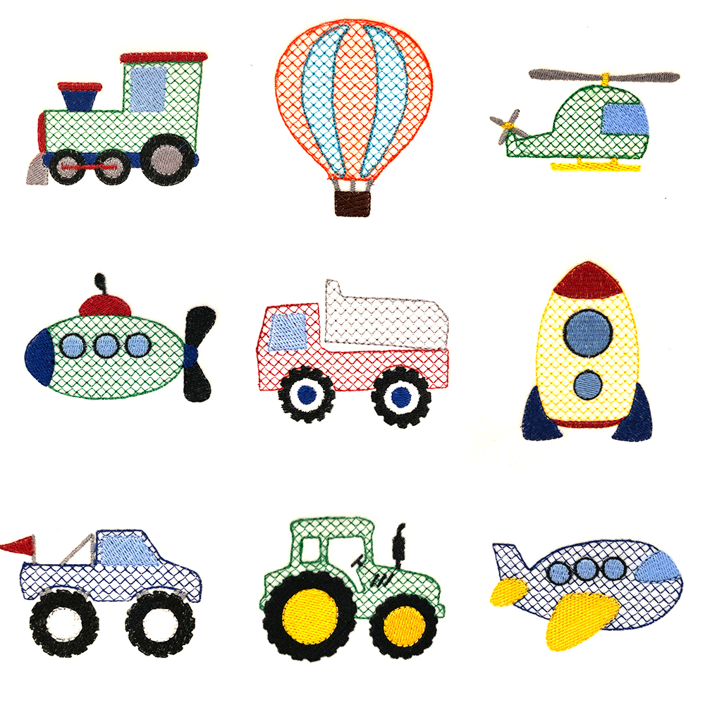 Transportation embroidery design set - Machine Embroidery Geek