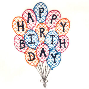 Happy Birthday in balloons embroidery design