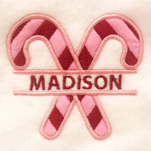 Split candy cane appliqué design