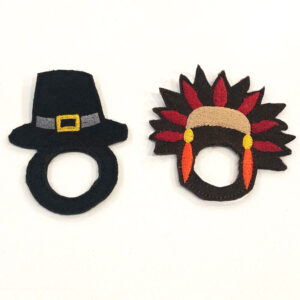 Thanksgiving in-the-hoop napkin ring designs – Pilgrim and Native American