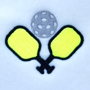 Crossed pickleball paddles and ball embroidery design