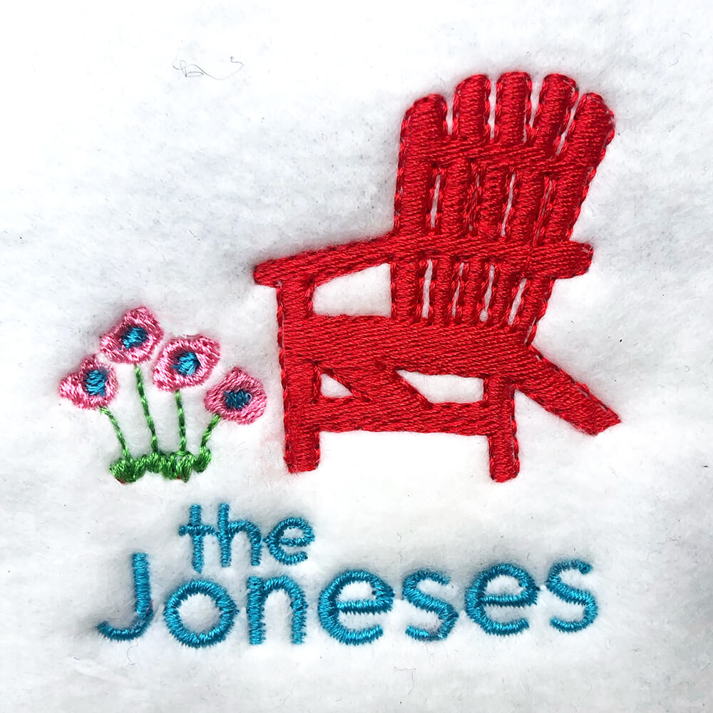 Adirondack chair and flowers design - Machine Embroidery Geek