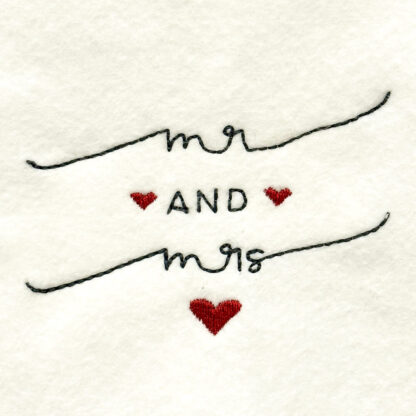 Mr and Mrs in extended script and hearts