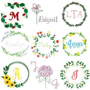 Herbs, fruits and flowers embroidery design set