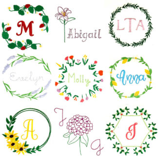 herbs, fruits and flower wreathes embroidery designs