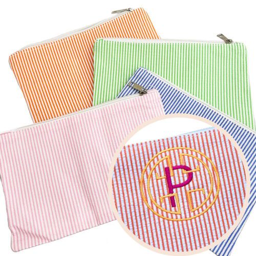 Blanks bundle - seersucker makeup bag with preppy circle stamp font
