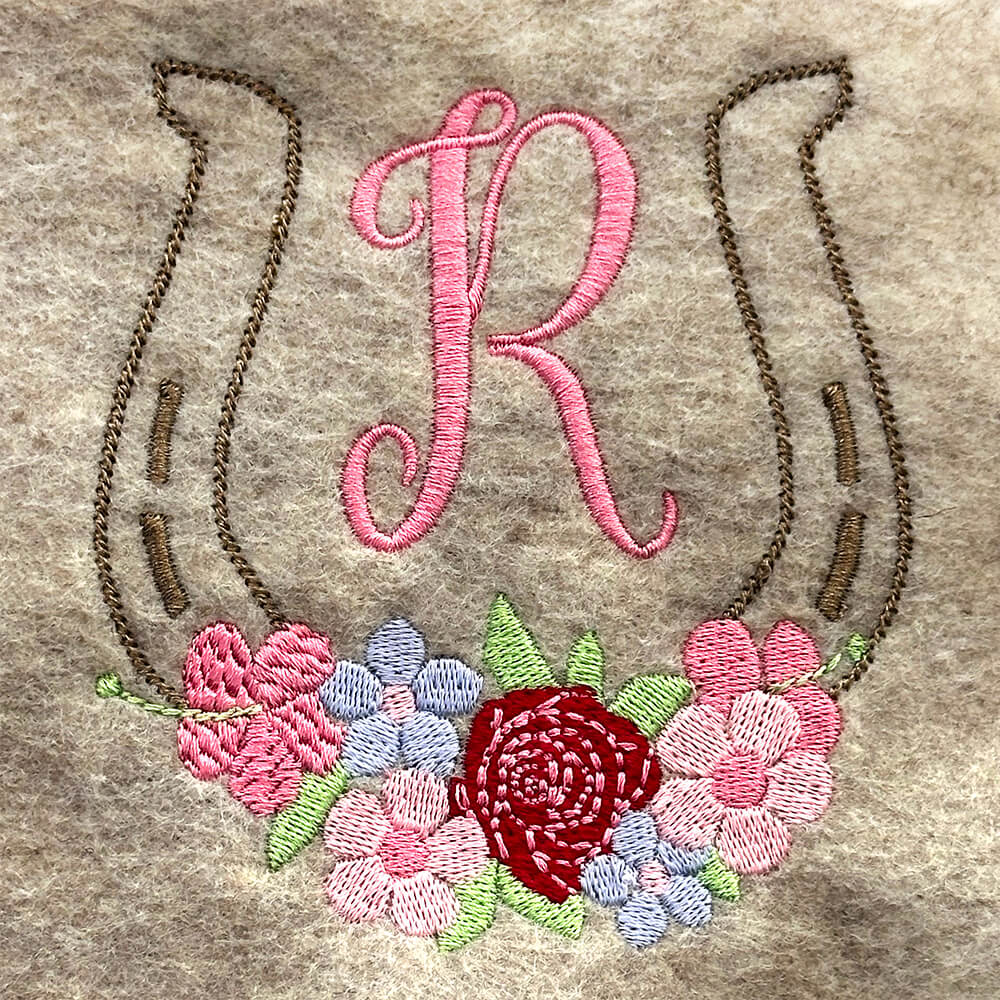 Horseshoe with Flowers Embroidery Design