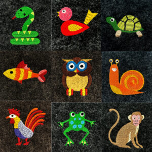 Colorful modern animals embroidery design set