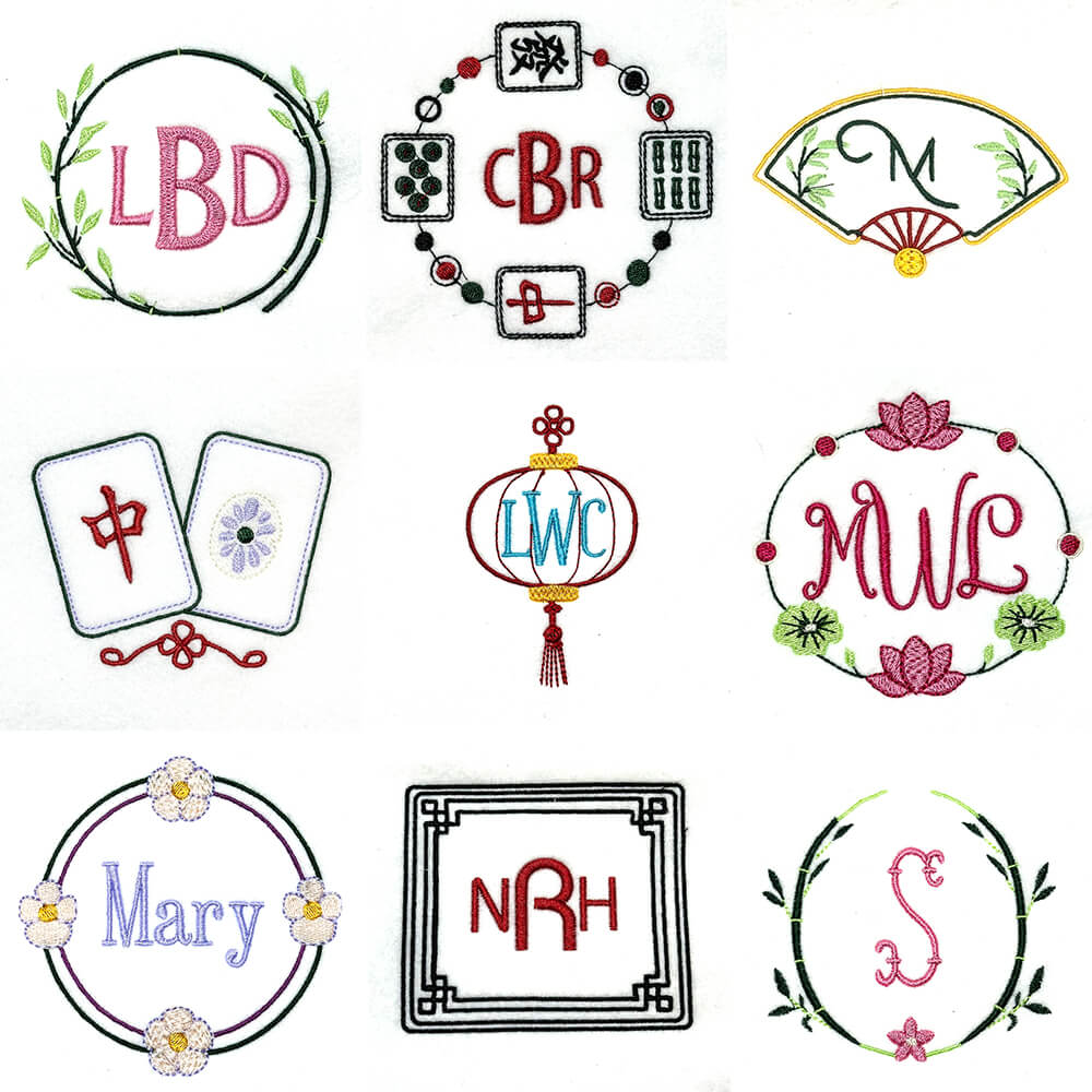 Mahj and Monograms embroidery design set