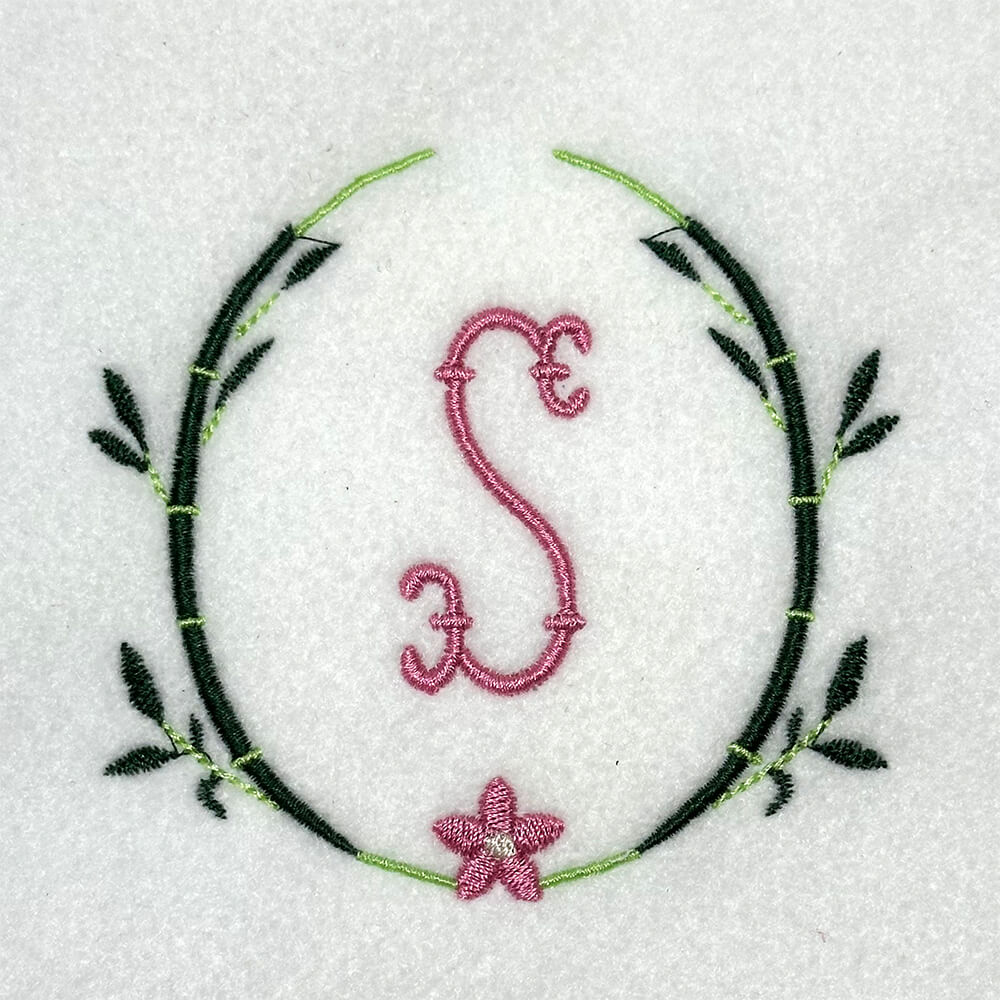 Mahjong Inspired Bamboo Oval Wreath Embroidery Design
